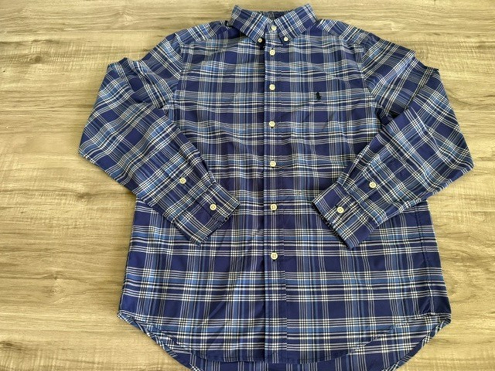 NWT Ralph Lauren Performance Blue Plaid Long Sleeve Shirt - Youth L (14-16)